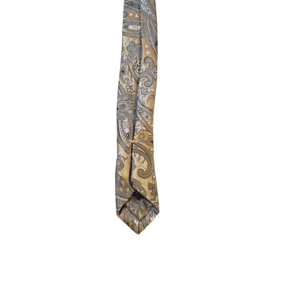 Pronto Uomo Couture‎ Mens luxury paisley silk neck tie Gold Tan x-Long Designer